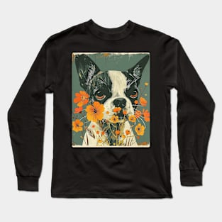 Bulldog Flowers Photo Art Design For Dog Onwer Long Sleeve T-Shirt